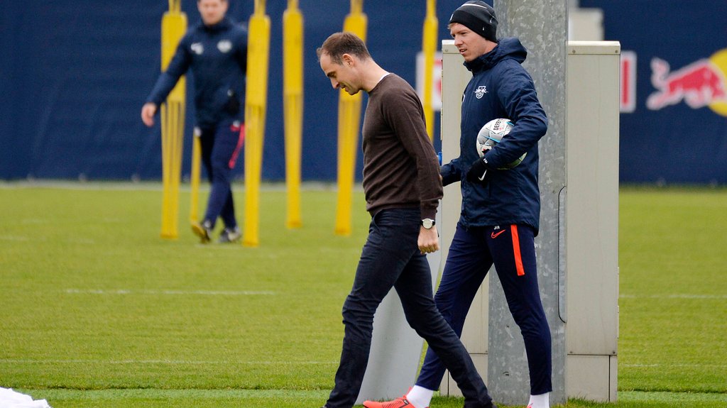 Verein und Trainer: Oliver Mintzlaff und Julian Nagelsmann (r.)