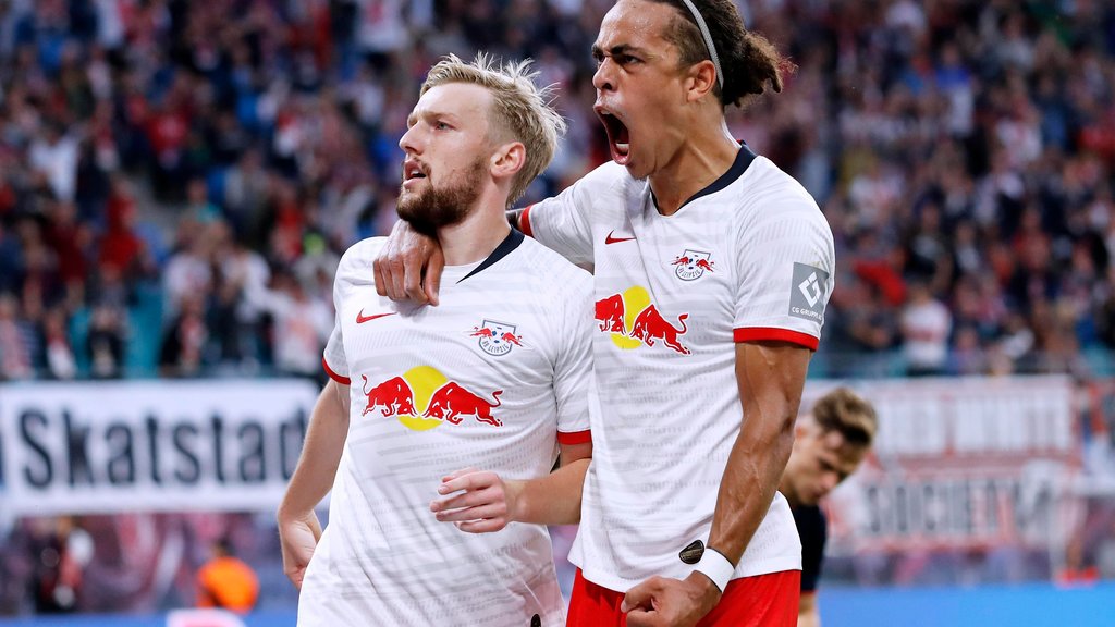 Yussuf Poulsen (r.) und Emil Forsberg.haben mit RB Leipzig noch viel vor.
