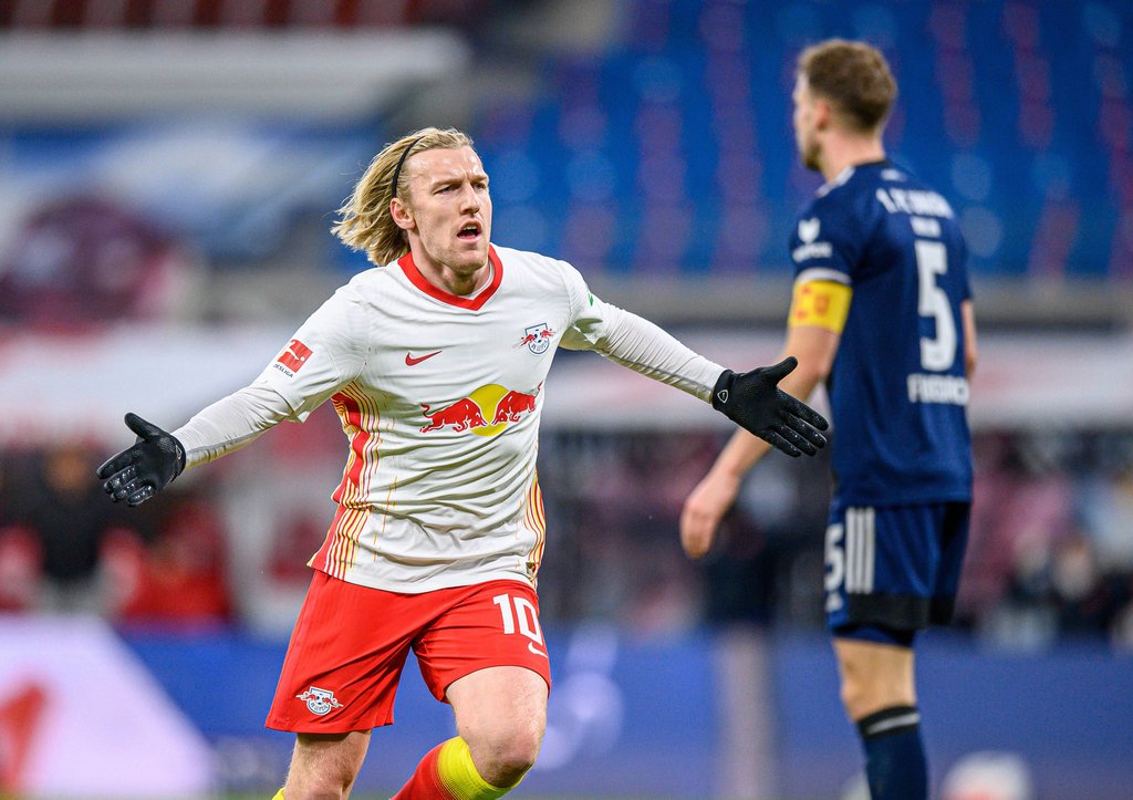 Leipzigs Emil Forsberg jubelt über seinen Sieg-Treffer zum 1:0 gegen Union Berlin im Januar.