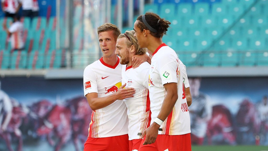 Leipziger Sturmtrio gegen Hoffenheim: Olmo, Forsberg und Poulsen (v.l.)