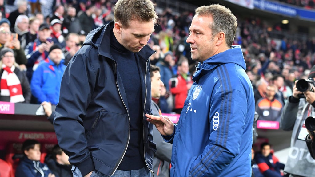 Nachfolger und Vorgänger bei den Bayern: Julian Nagelsmann und Hansi Flick (r.)