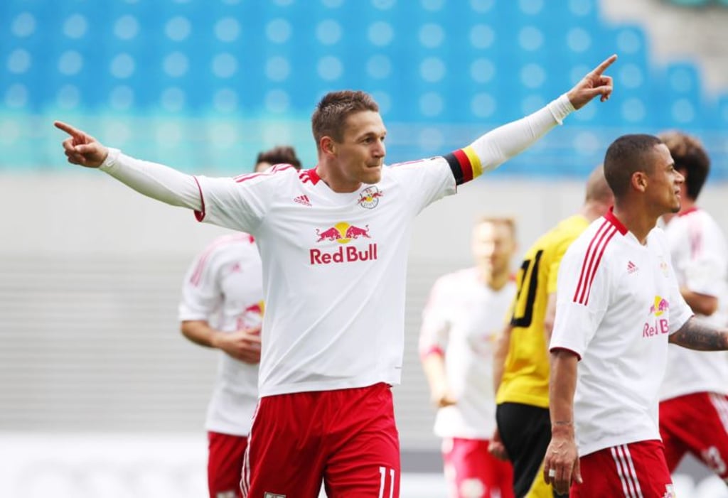 Daniel Frahn jubelt als RBL-Kapitän über sein Tor gegen den Torgelower SV Greif.