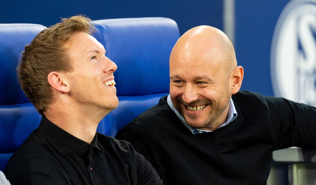 Julian Nagelsmann (Trainer RB Leipzig) und Alexander Rosen (Sportchef TSG Hoffenheim) im April 2019.