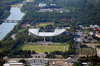 Das ehemalige Zentralstadion in Leipzig, mit Festwiese und Stadionvorplatz.